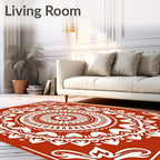 Crimson Radial Mandala Art Rug