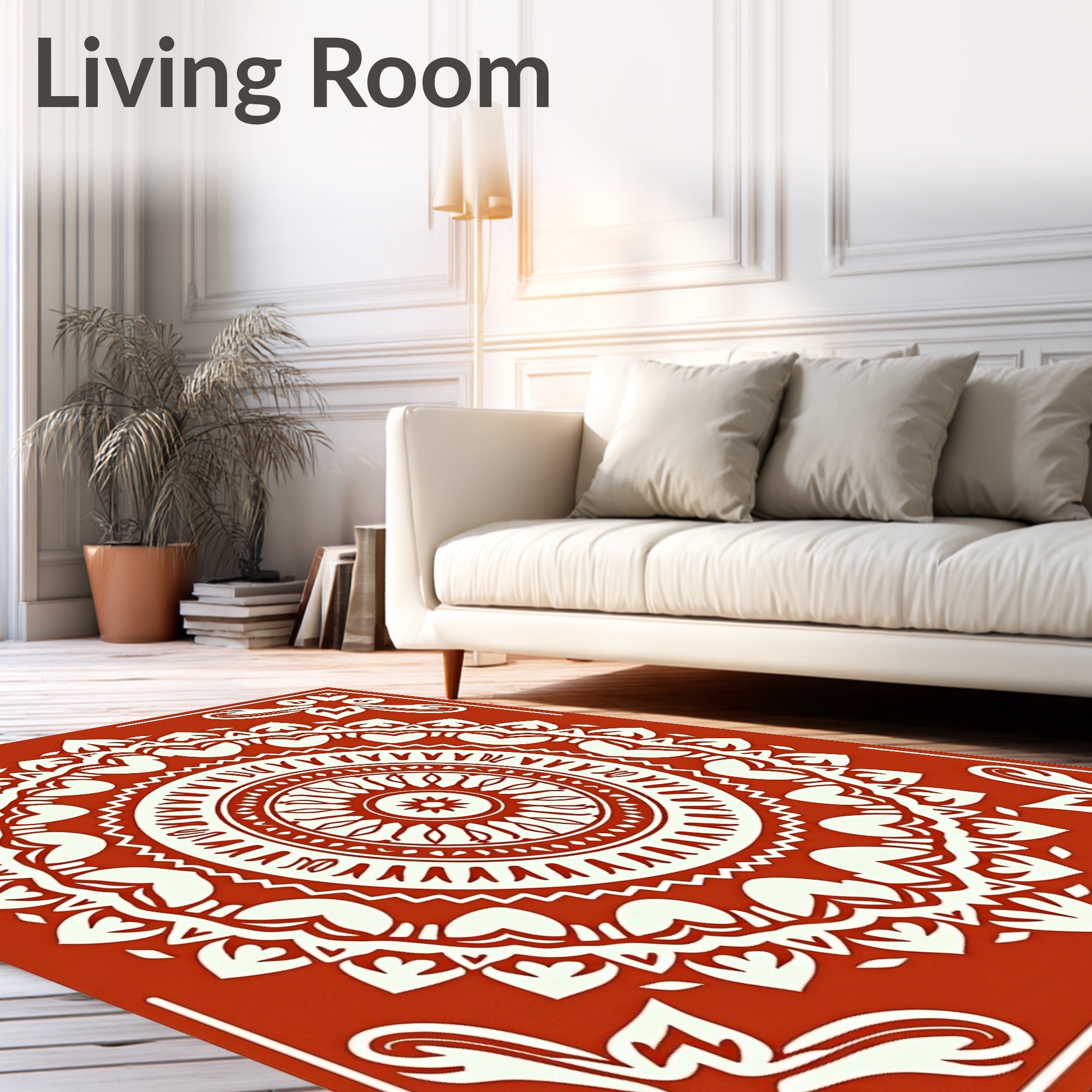 Crimson Radial Mandala Art Rug