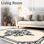 Classic Dark Blue Floral Medallion Frame Rug