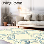 Aqua Swirl Scroll Damask Rug