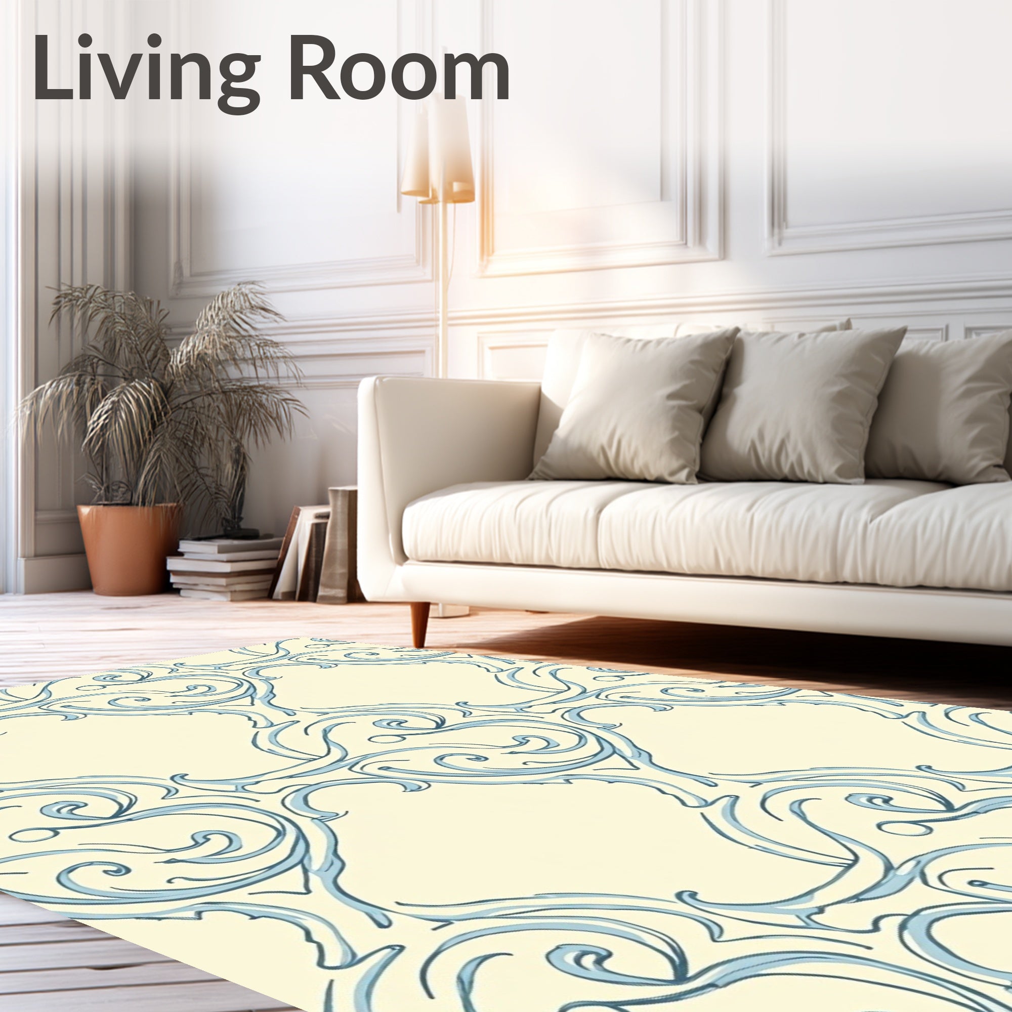 Aqua Swirl Scroll Damask Rug