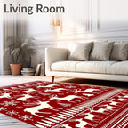 Rustic Red Deer Snowflake Christmas Scene Rug