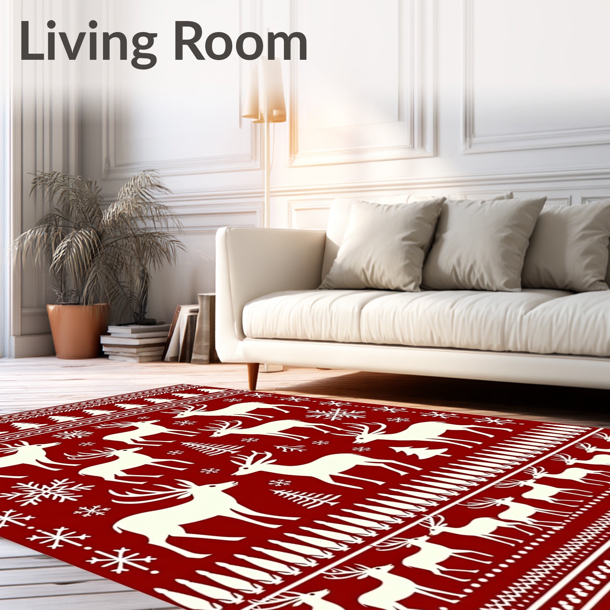 Rustic Red Deer Snowflake Christmas Scene Rug