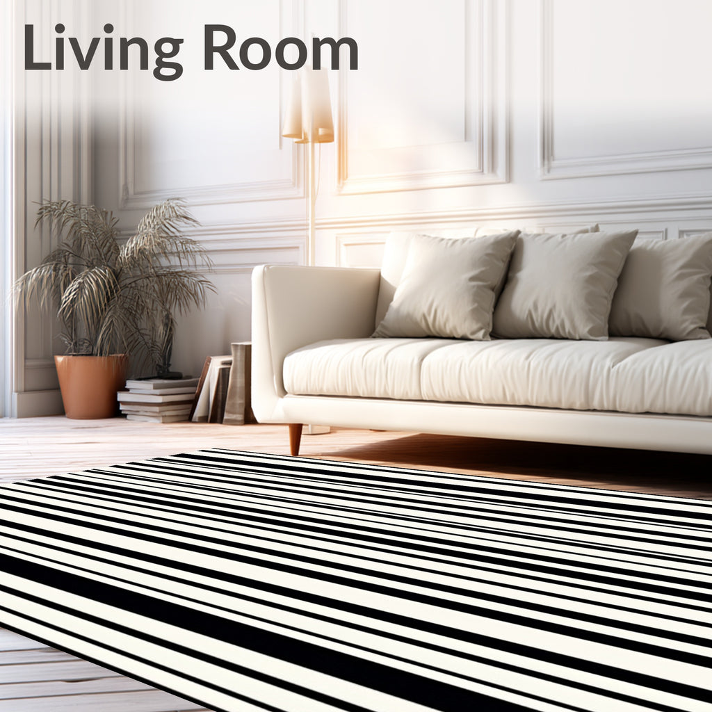 Modern Black and White Vertical Stripes Rug