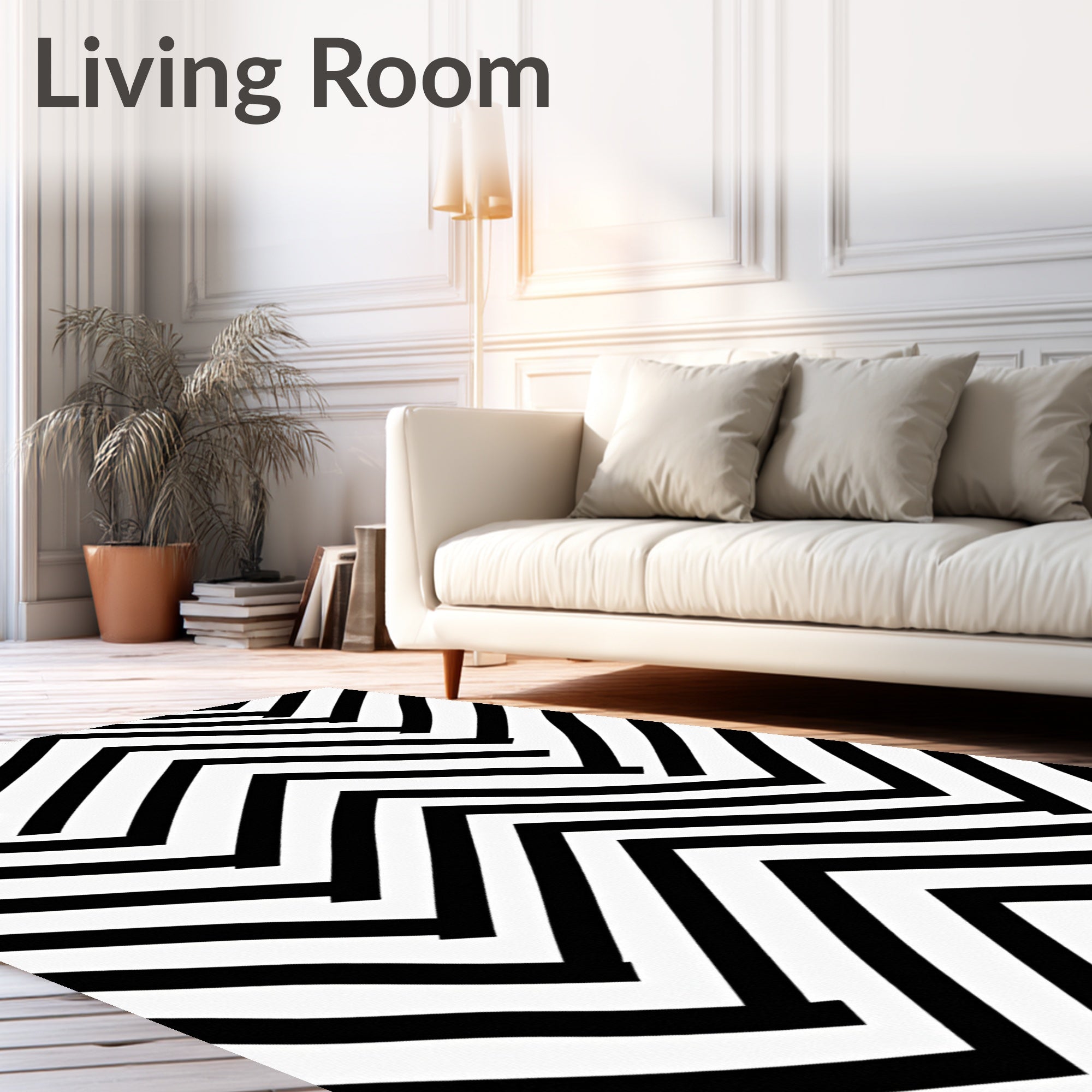 Sharp Black White Chevron Slat Rug