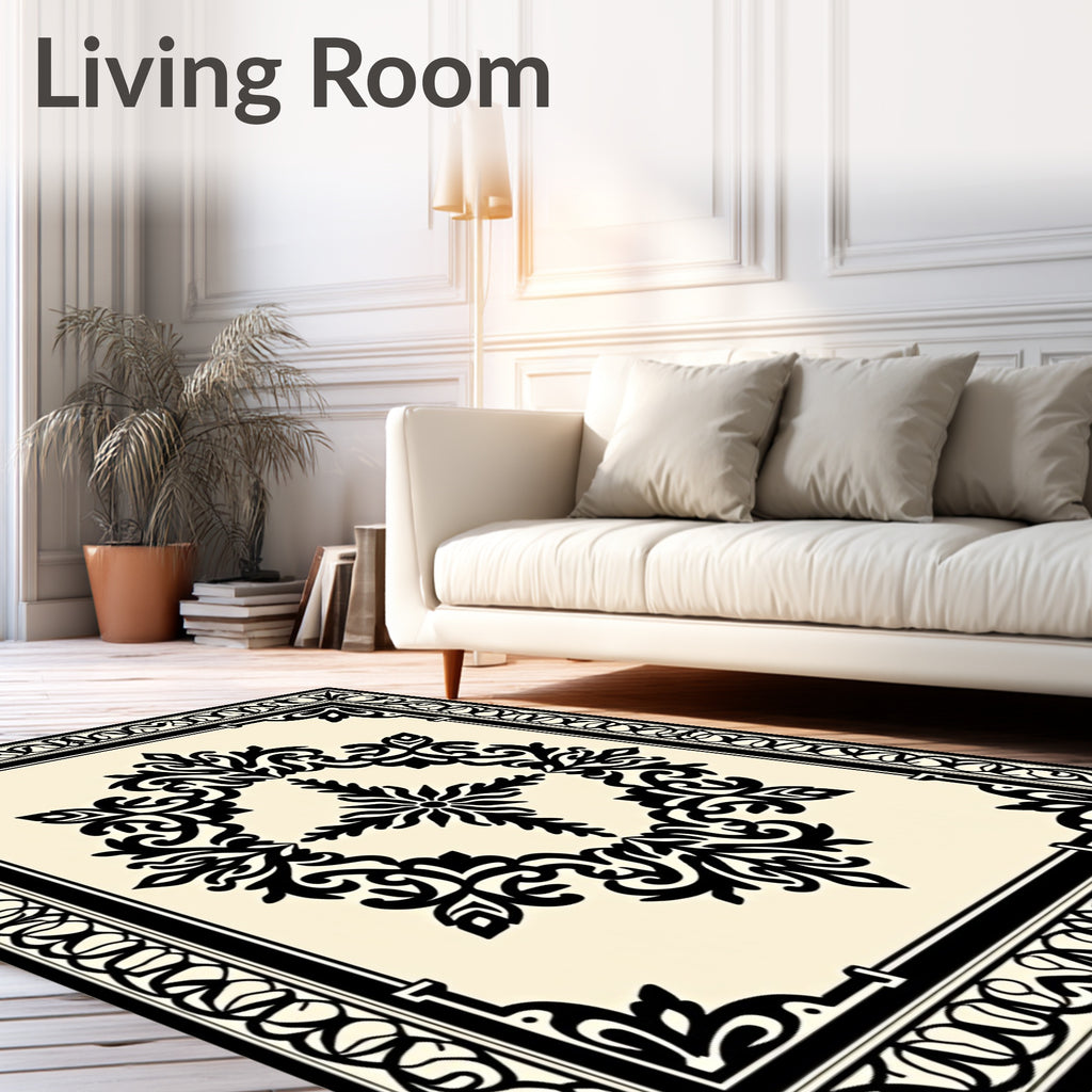 Black Ivory Ornate Medallion Square Rug