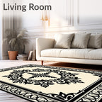 Black Ivory Ornate Medallion Square Rug