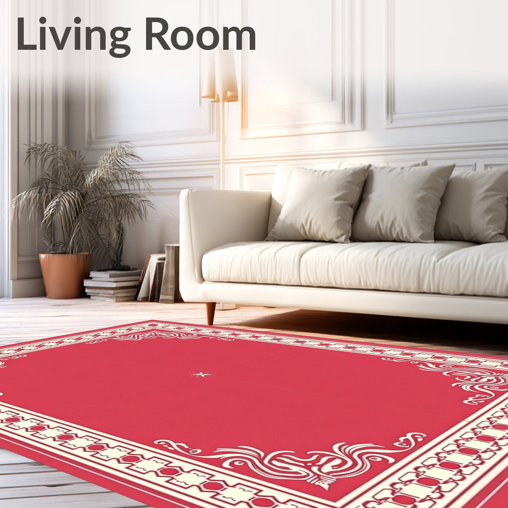 Crimson Ivory Scroll Leaf Border Rug