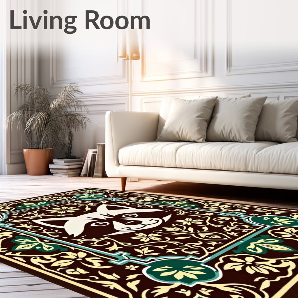Whimsical Raccoon Floral Medallion Brown Rug