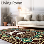 Whimsical Raccoon Floral Medallion Brown Rug