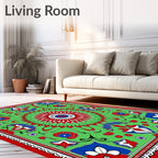 Vibrant Red Blue Green Floral Medallion Rug