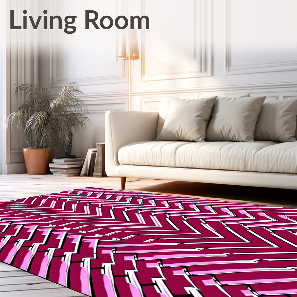 Crimson Pink Chevron Herringbone Overlay Rug