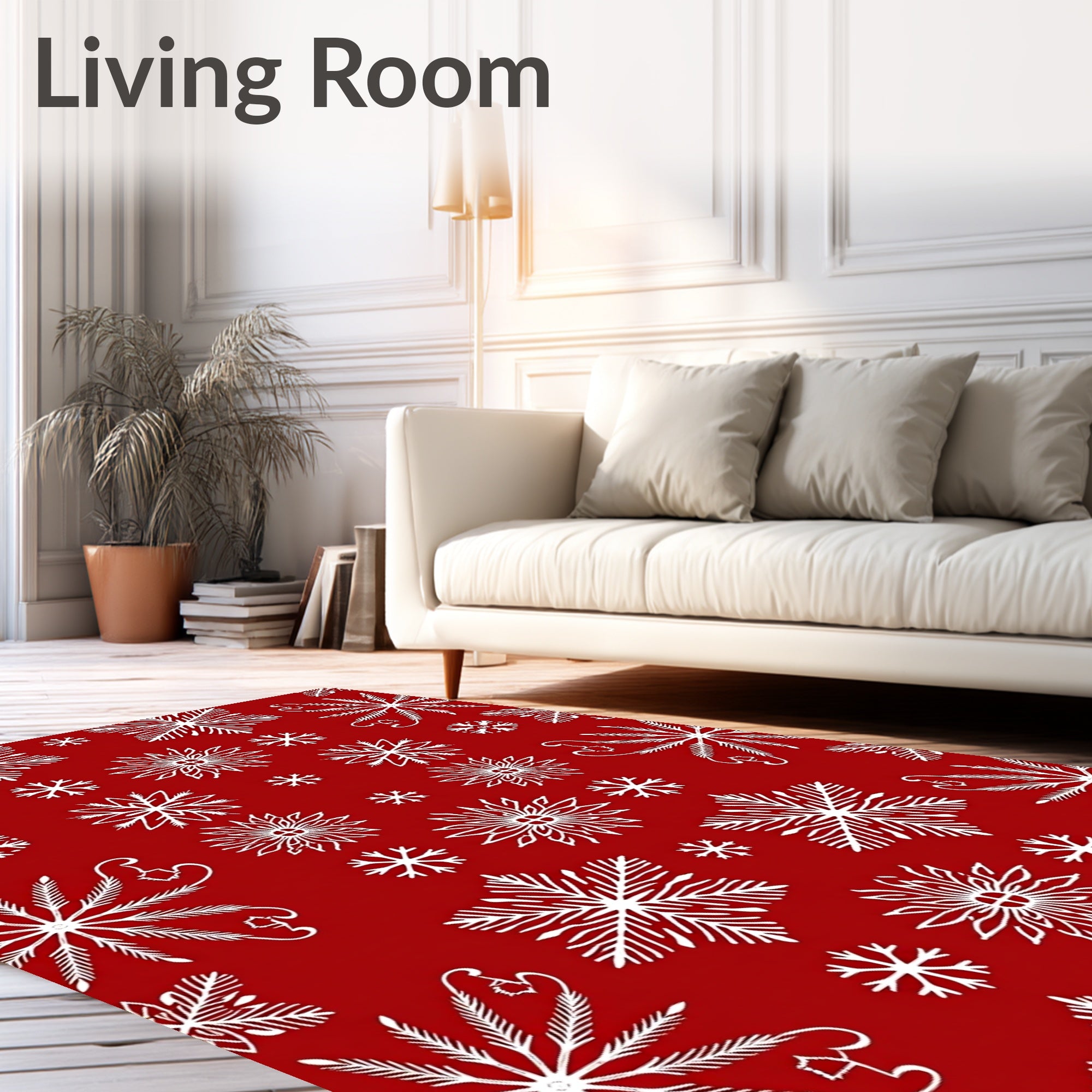 Red White Snowflake Winter Collection Rug