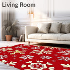 Festive Red Golden Snowflake Arrangement Rug