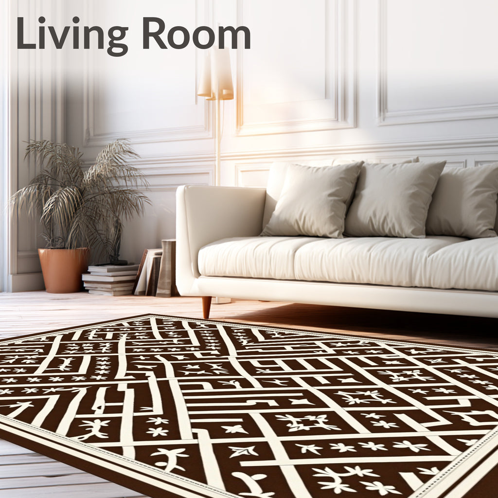 Geometric Brown and Cream Lattice Rug