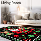 Whimsical Santa Sleigh Reindeer Holiday Rug
