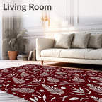 Deep Red Botanical Leaf Sprigs Rug