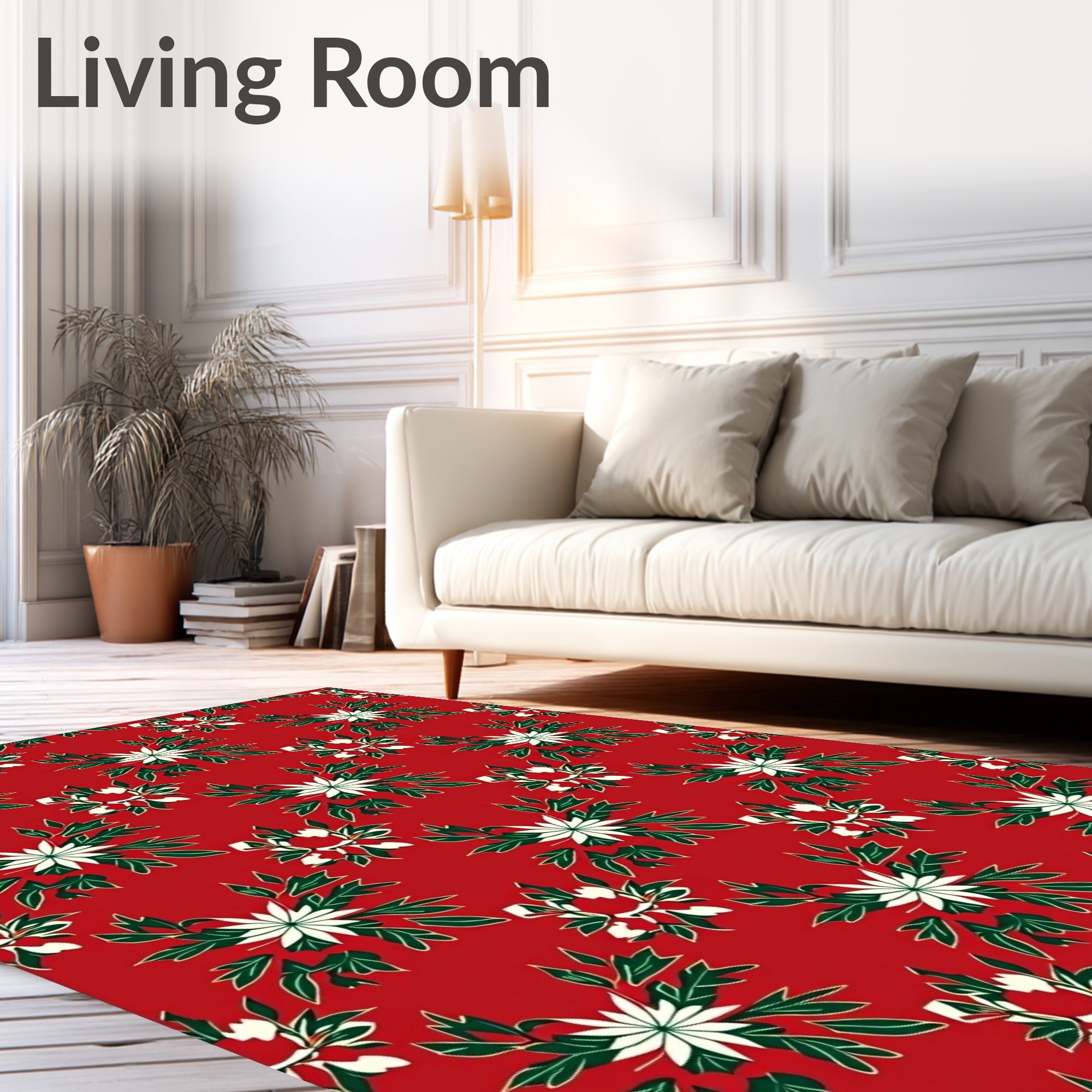 Red White Green Floral Starburst Rug