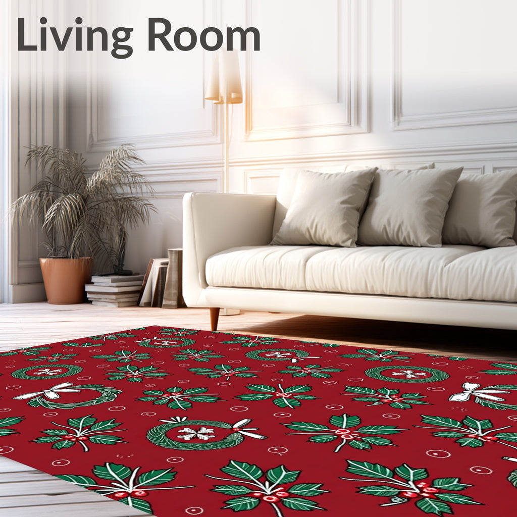 Christmas Holly Wreath Berry Garland Rug