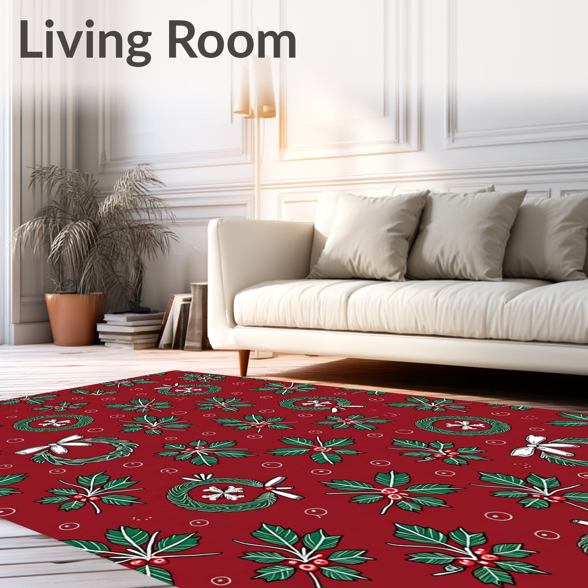 Christmas Holly Wreath Berry Garland Rug