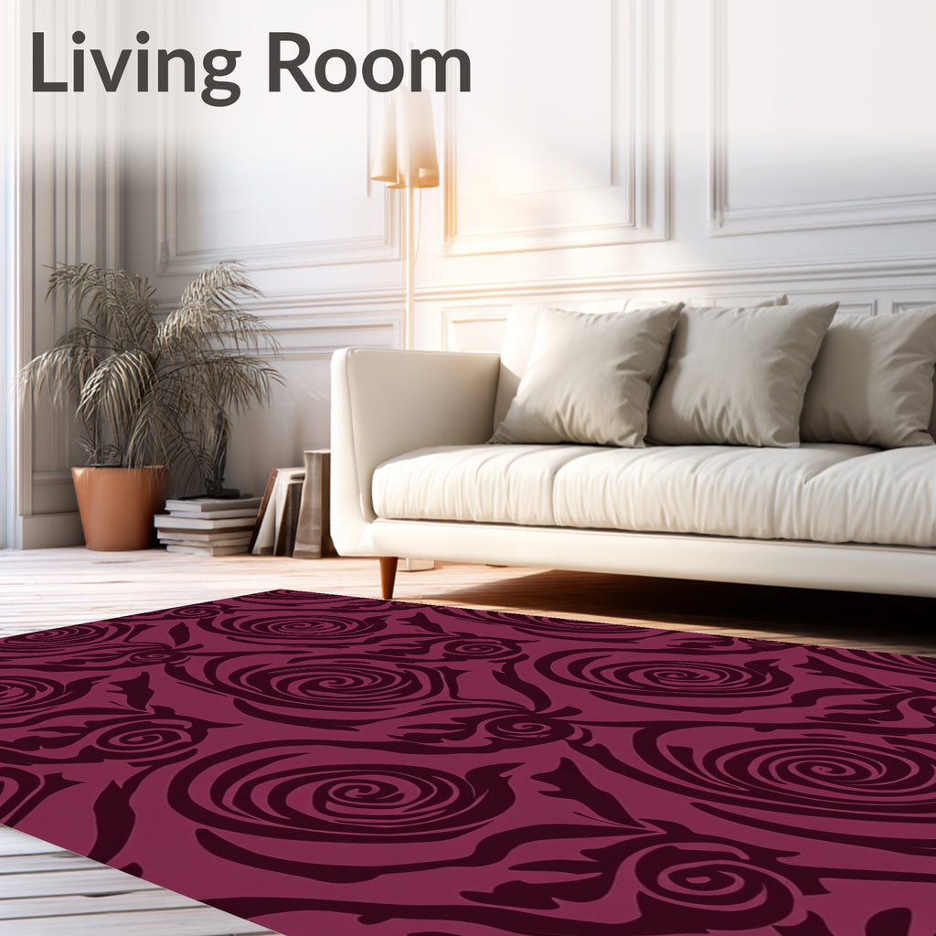 Deep Burgundy Swirl Floral Art Rug