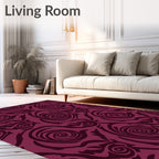 Deep Burgundy Swirl Floral Art Rug