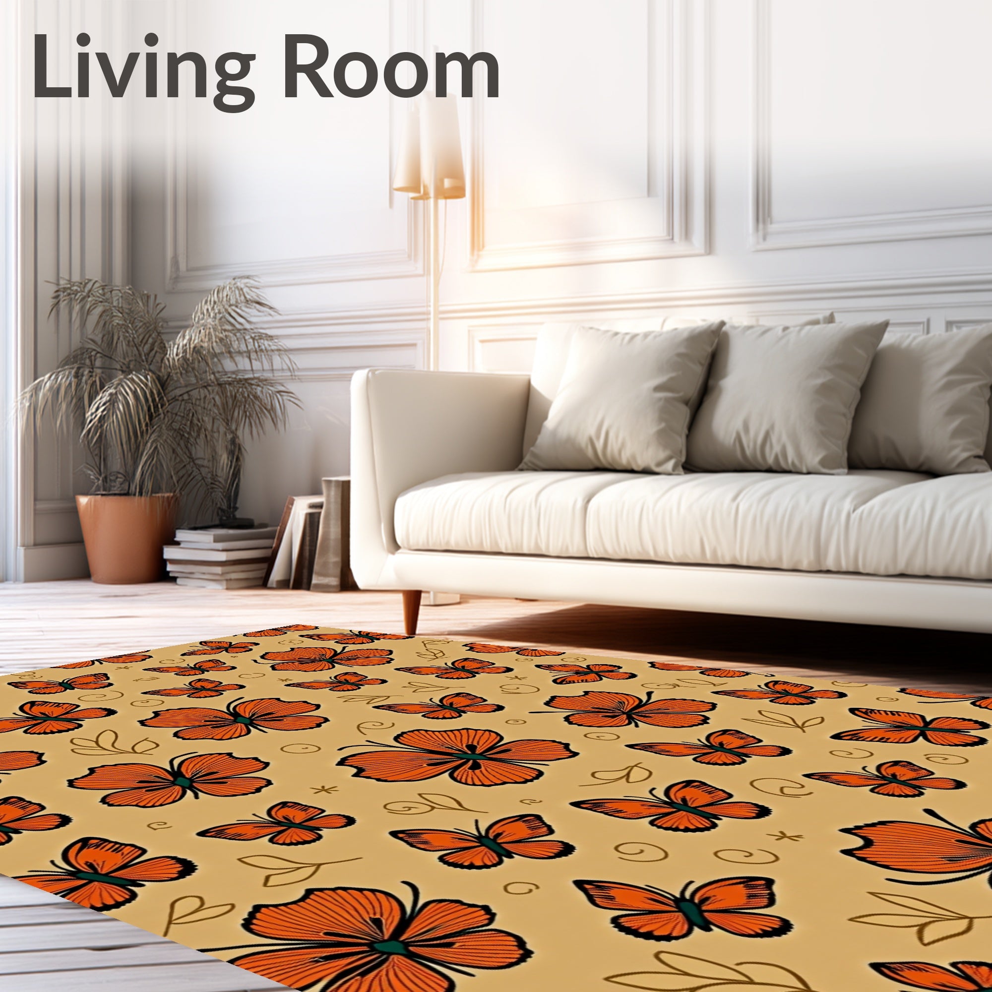 Orange Butterfly Garden Swirl Rug