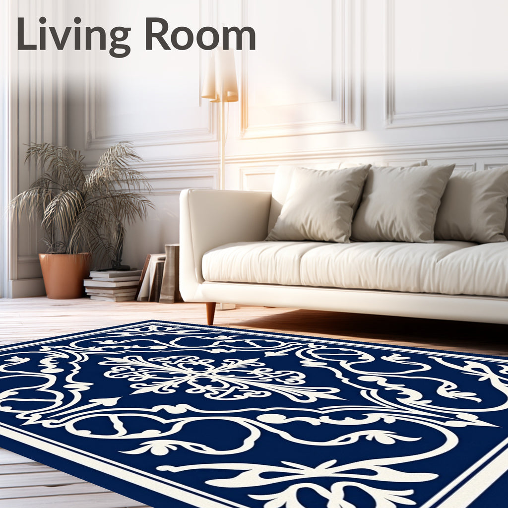 Deep Blue Floral Symmetry Medallion Rug
