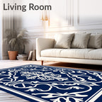 Deep Blue Floral Symmetry Medallion Rug