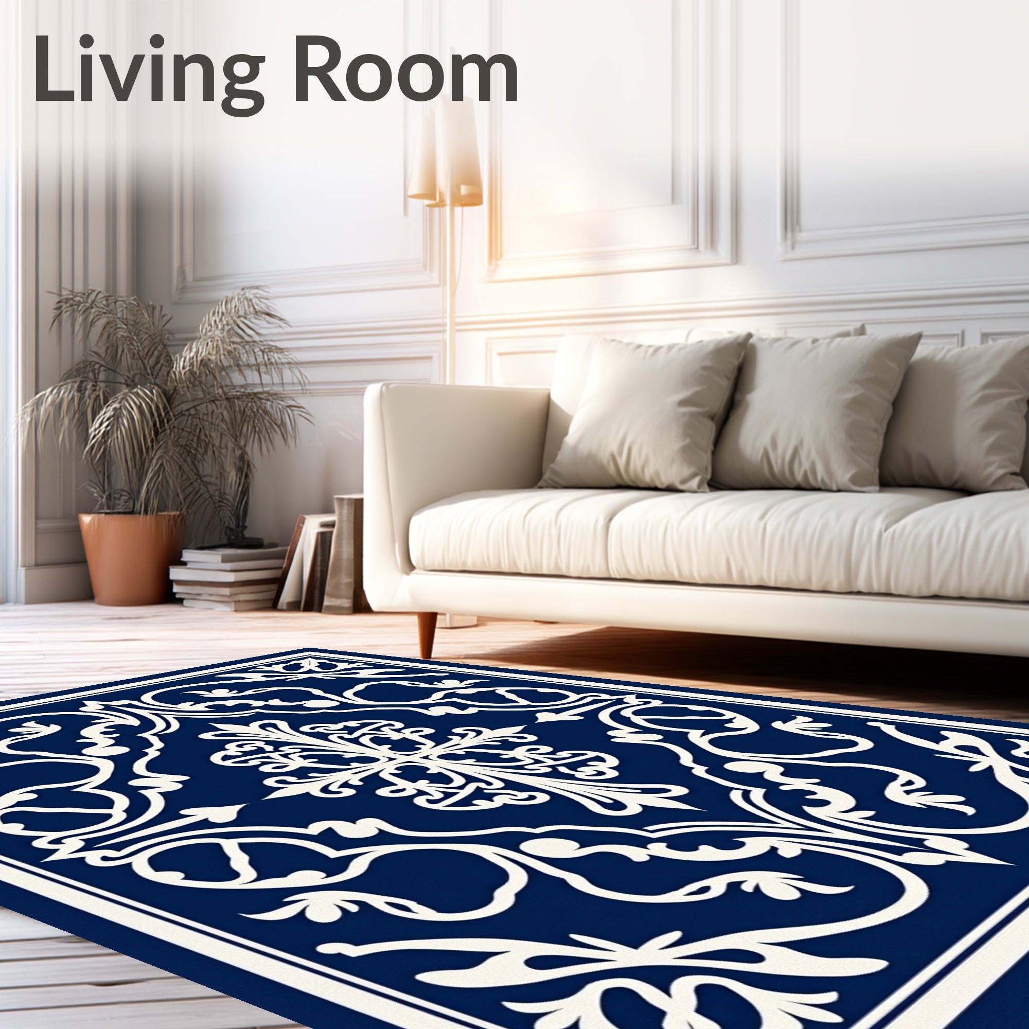 Deep Blue Floral Symmetry Medallion Rug