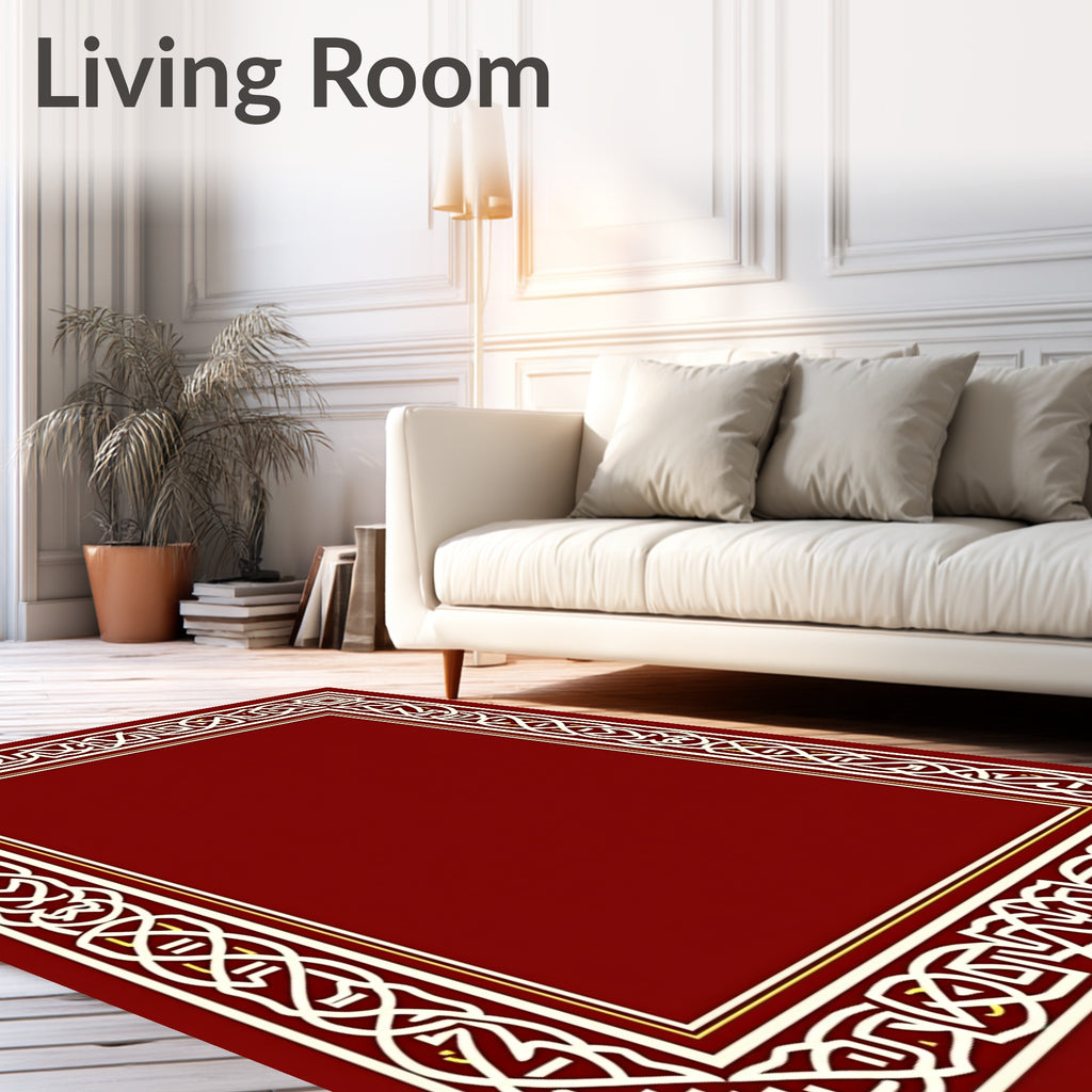 Crimson White Interlocking Knot Border Rug