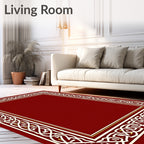 Crimson White Interlocking Knot Border Rug