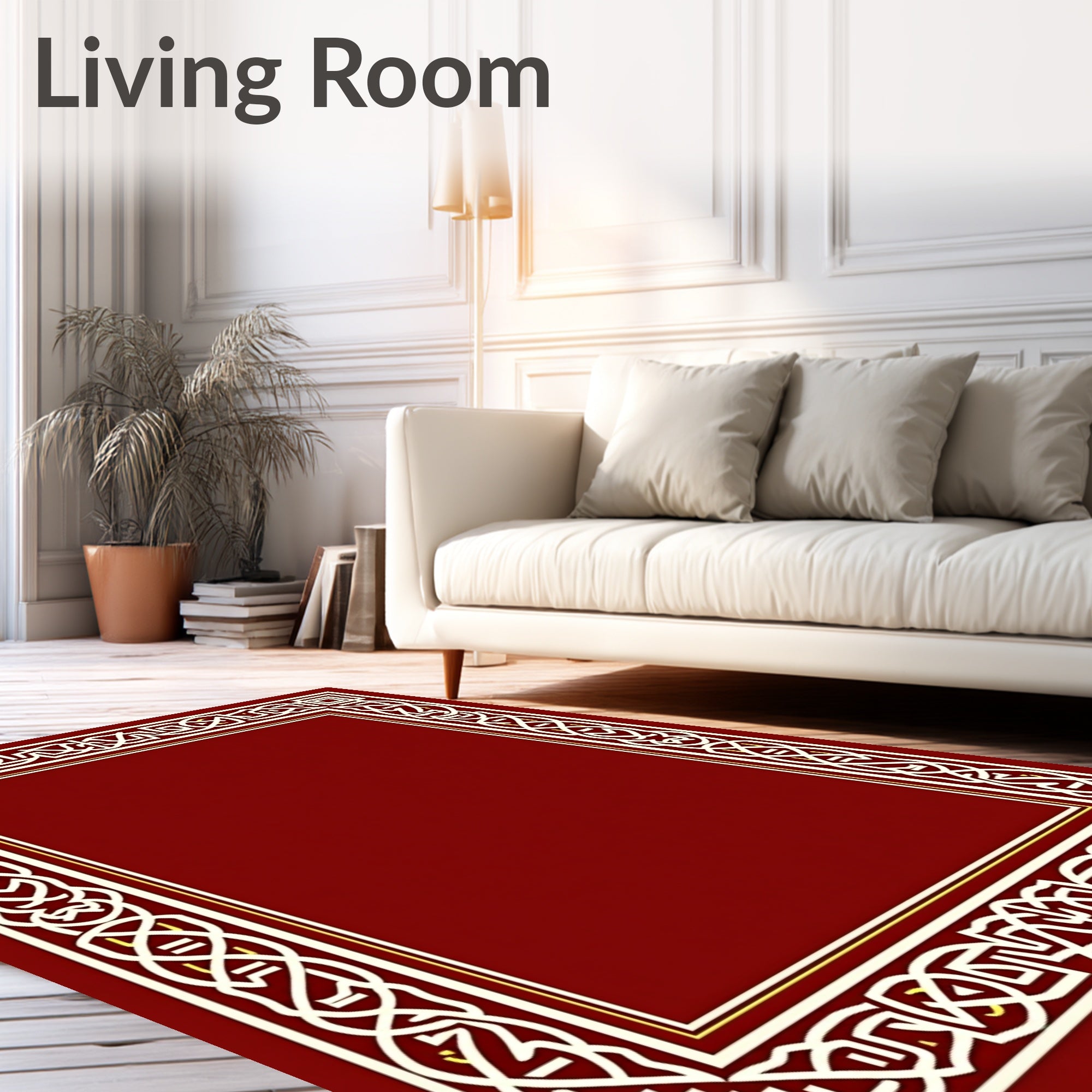 Crimson White Interlocking Knot Border Rug