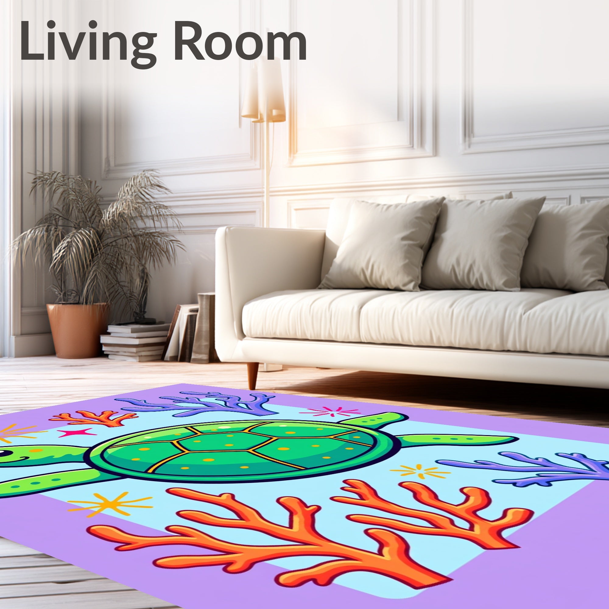 Green Turtle Coral Reef Splash Rug