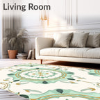 Mint Gold Medallion Damask Rug