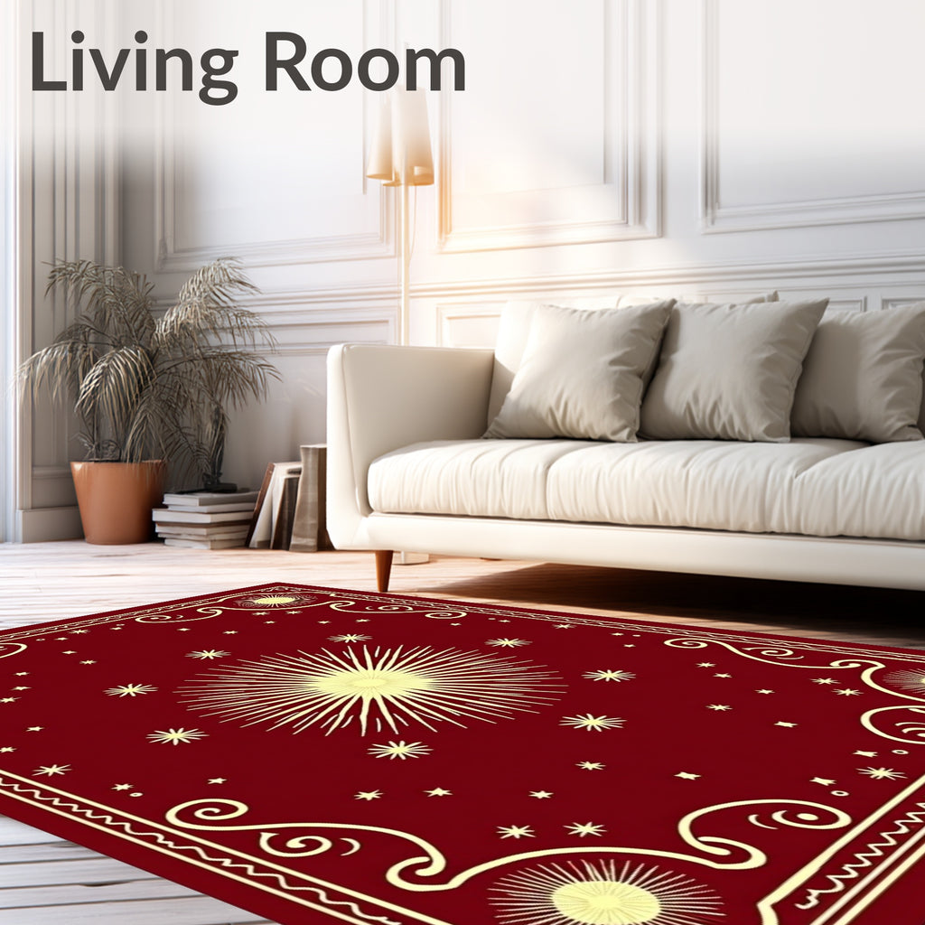 Crimson Sunburst Starfield Corner Accents Rug