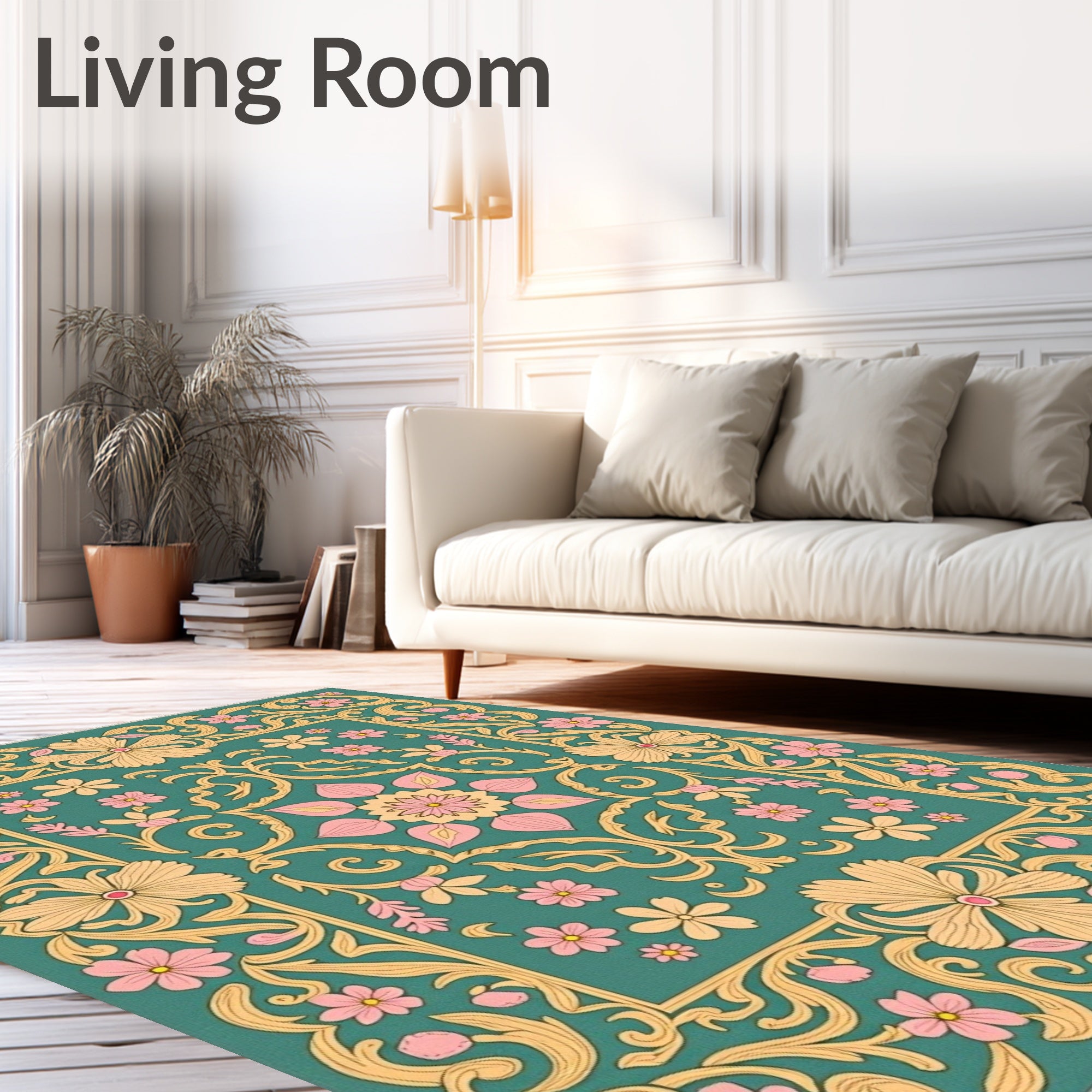 Teal Floral Garden with Pink Accents Rug
