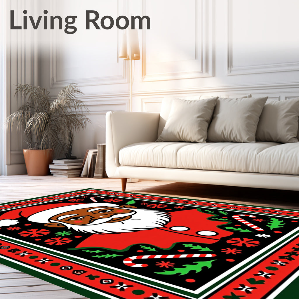 Black Santa Claus Red Festive Portrait Rug