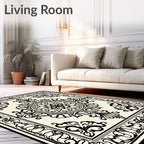 Classic Cream Black Floral Scroll Medallion Rug