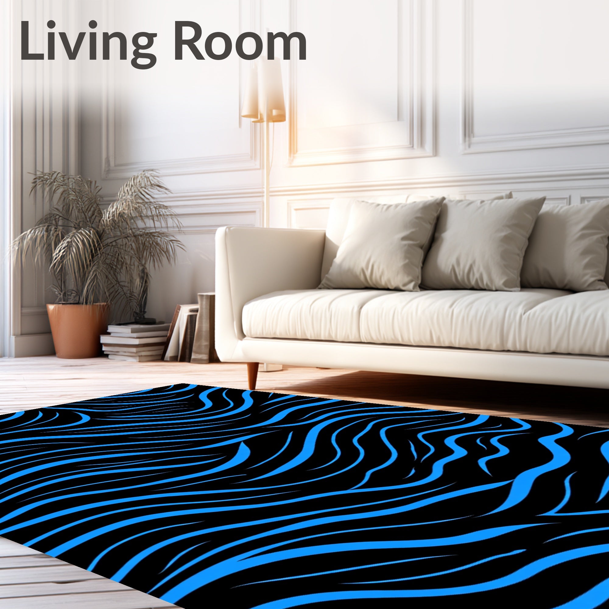 Bold Blue Wavy Lines Rug
