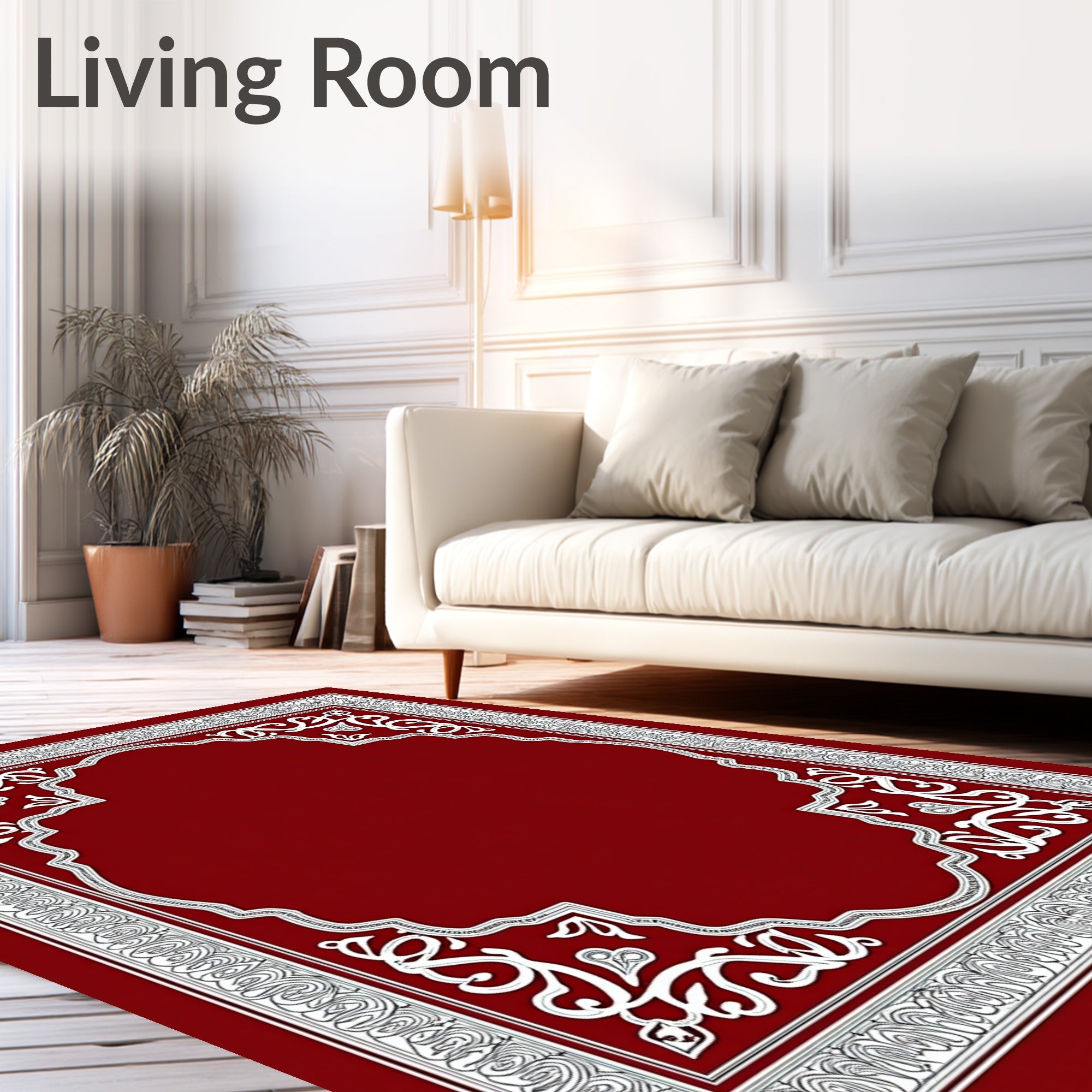 Crimson White Floral Arch Frame Rug