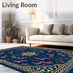 Navy Gold Pink Floral Medallion Accents Rug