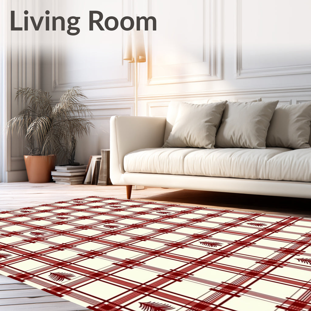 Crimson Cream Plaid Tree Repeat Rug