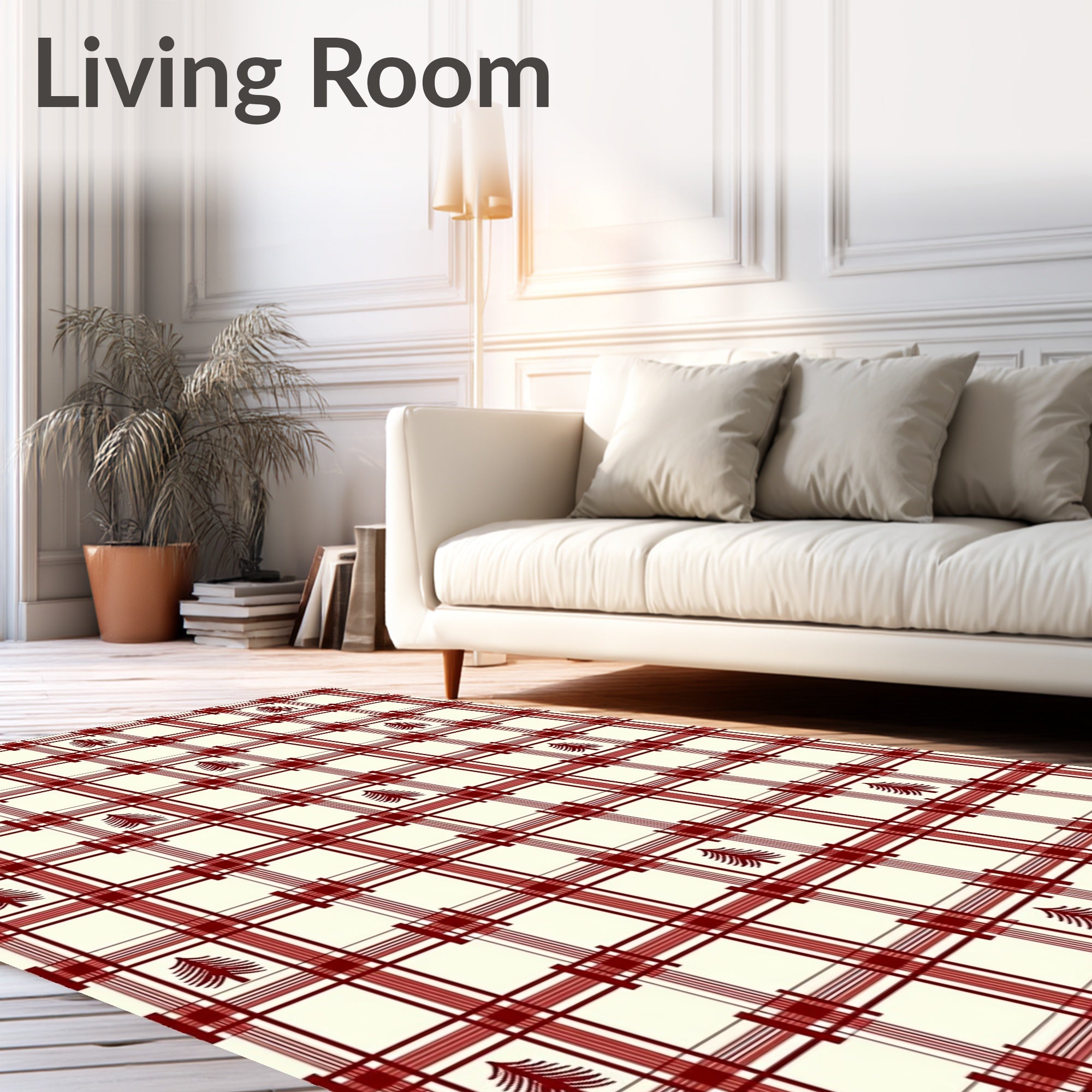 Crimson Cream Plaid Tree Repeat Rug