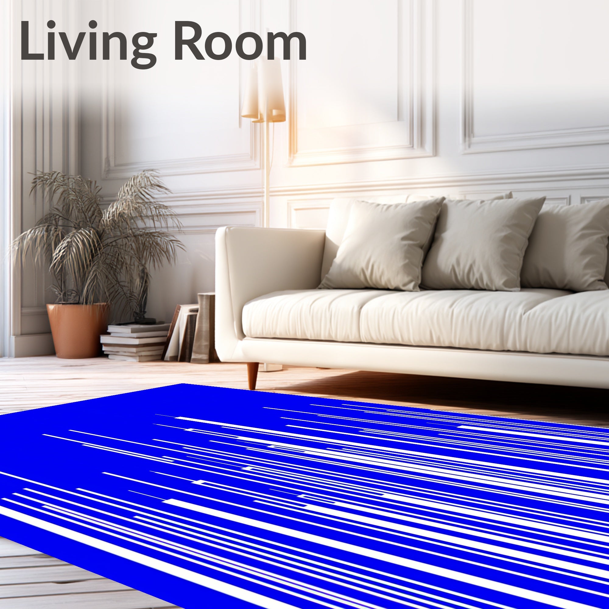 White Vertical Lines Abstract Blue Background Rug