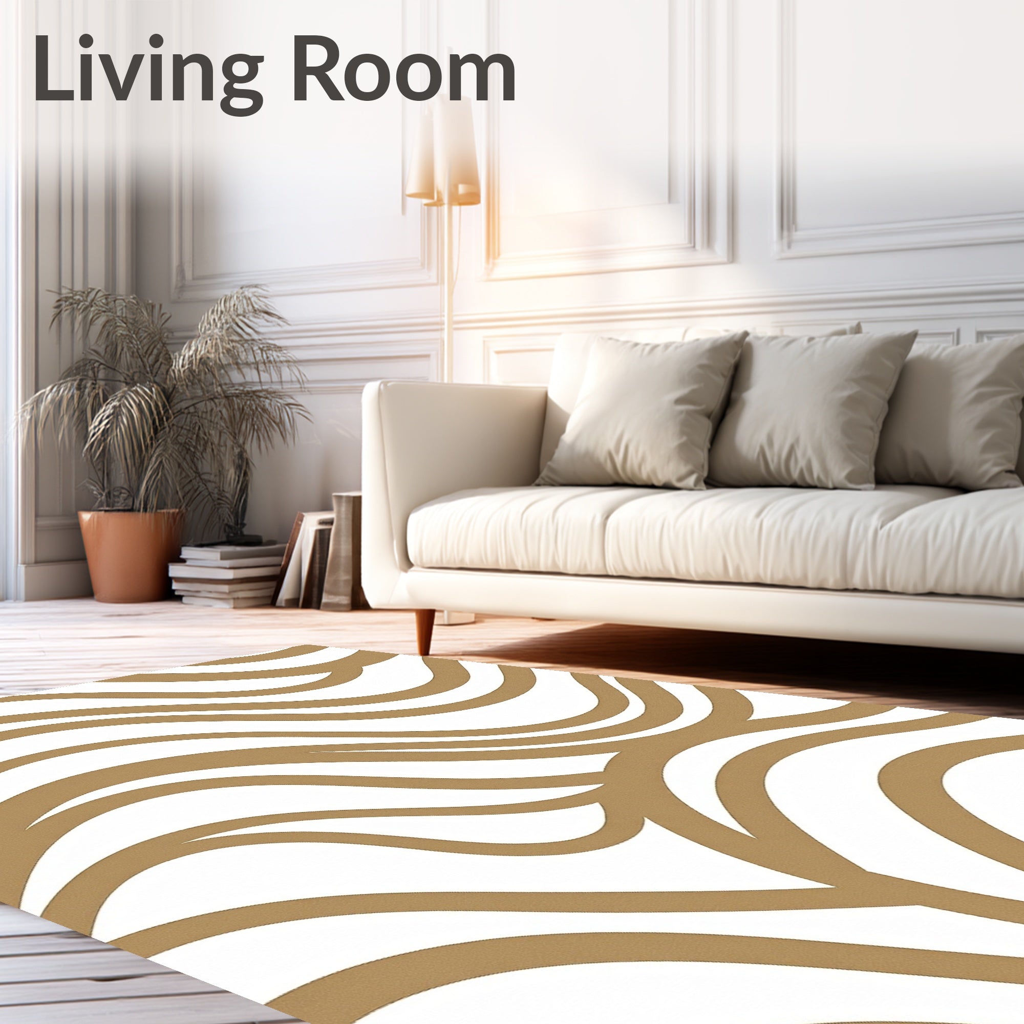 Bronze Swirls Across White Canvas Rug