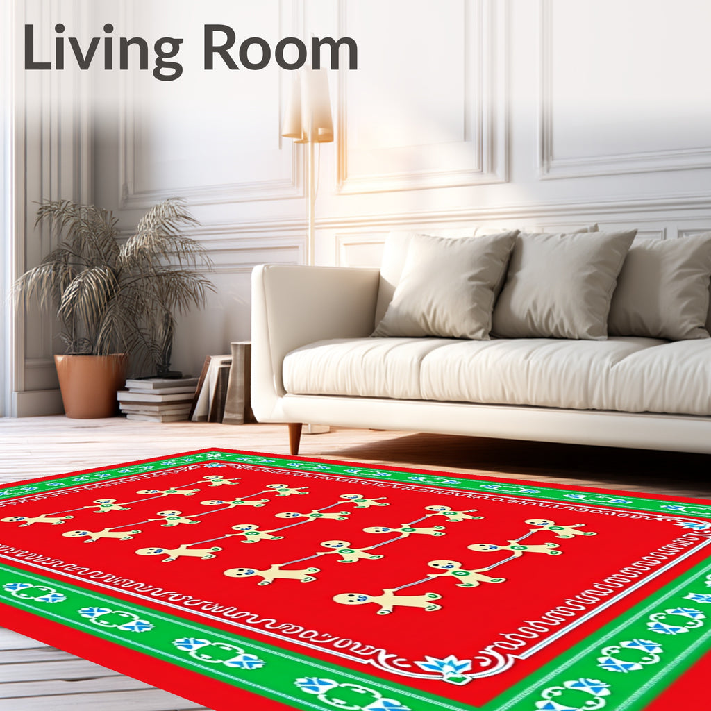 Red Gingerbread People Border Rug