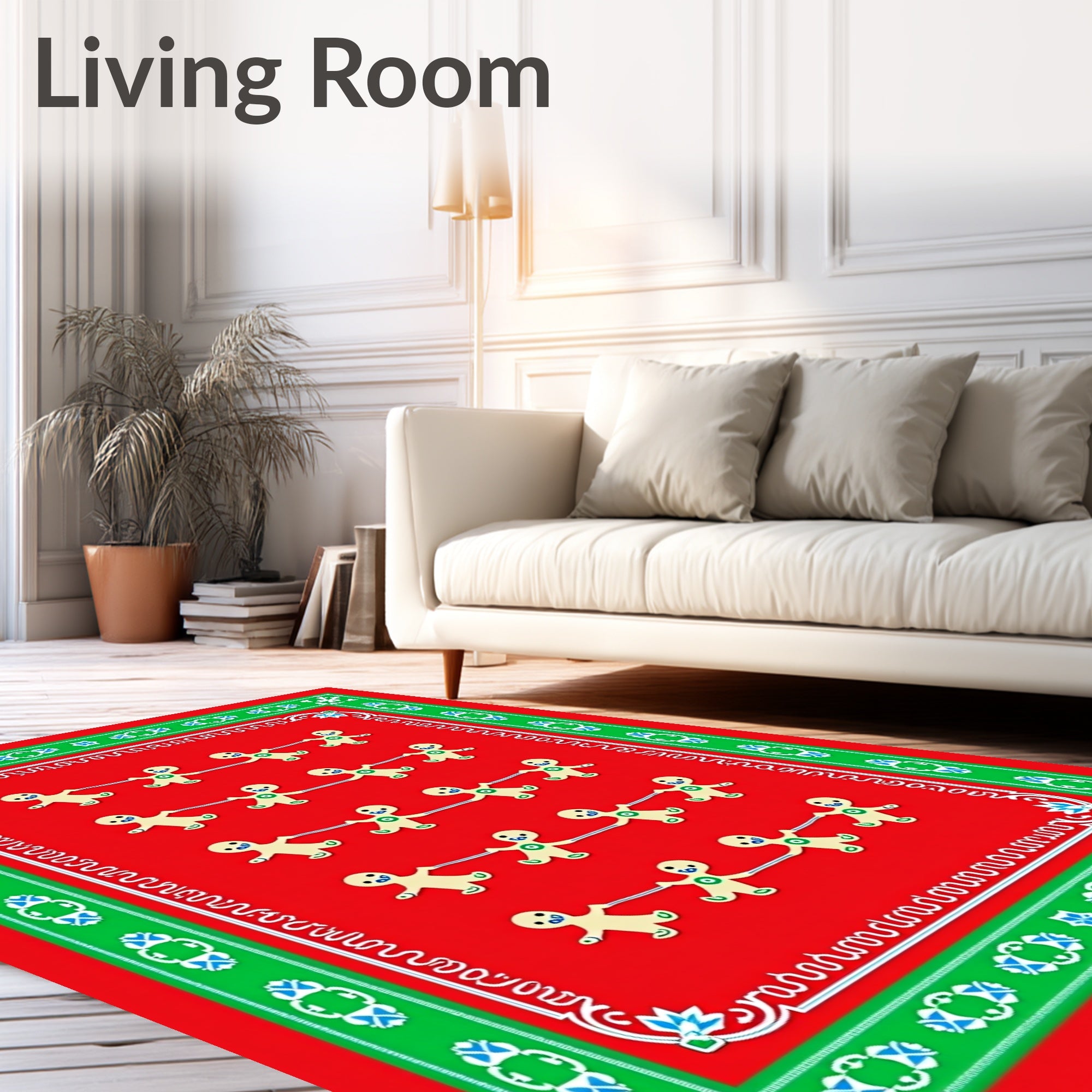 Red Gingerbread People Border Rug