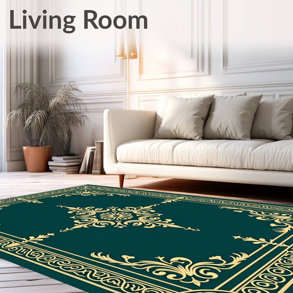 Deep Teal Golden Baroque Filigree Rug