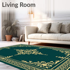 Deep Teal Golden Baroque Filigree Rug